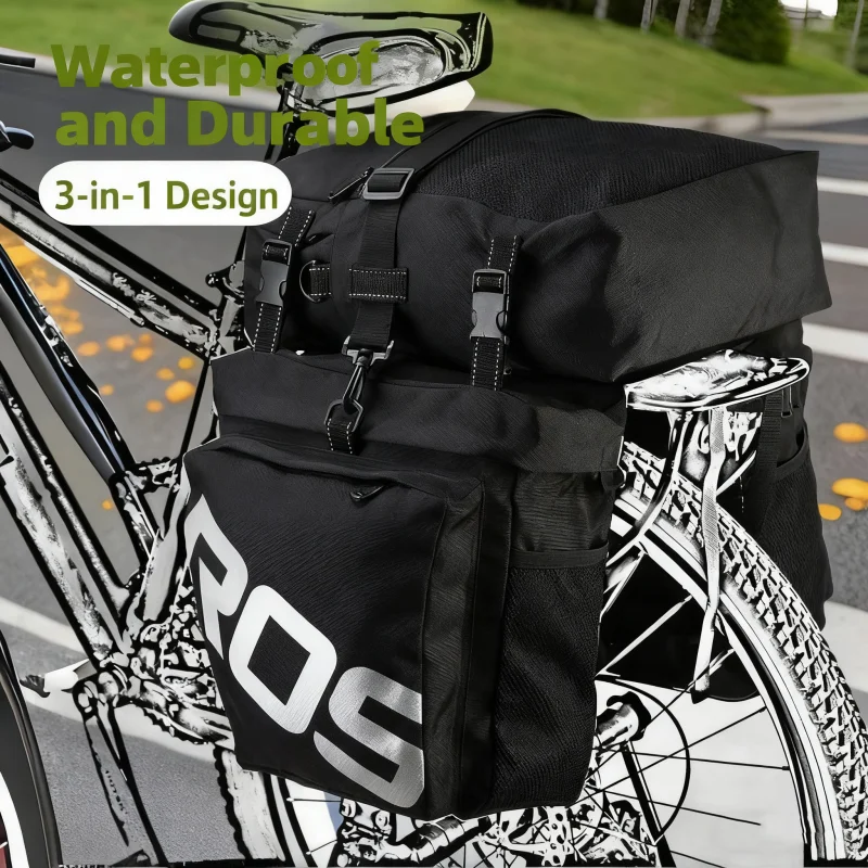 

3in1 Multifunction Road MTB Mountain Bike Bag Bicycle Pannier Rear Seat Trunk Bag w Waterproof Rain Cover Saddlebags for Bicycle