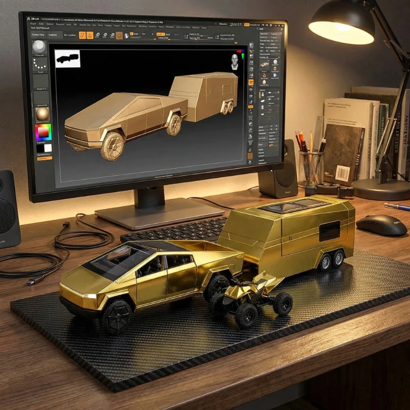 

Новая модель пикапа-автодома из сплава, масштаб 1:32, с функцией отката, звуком и светом, детская игрушка, украшение для рабочего стола, коллекционный подарок