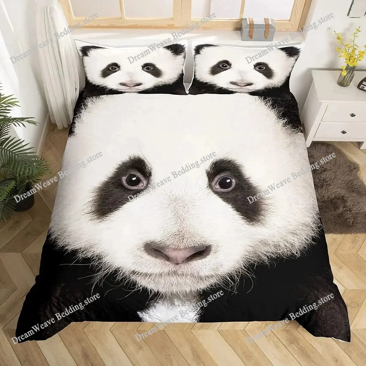 

Kids Girls Duvet Cover 3D Panda Printed Cute Animals Bedding Set Panda Pattern for Bedroom Decoration Duvet Cover Simple Style