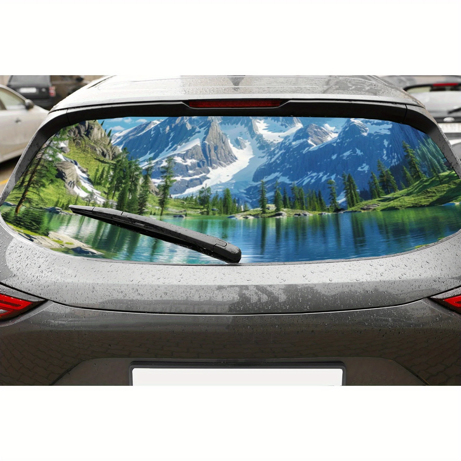 

Lake and Mountain Scenery PVC Perforated Car Vinyl Wraps, Privacy Enhancing Design for Rear Window, Car Rear Windshield Sticker
