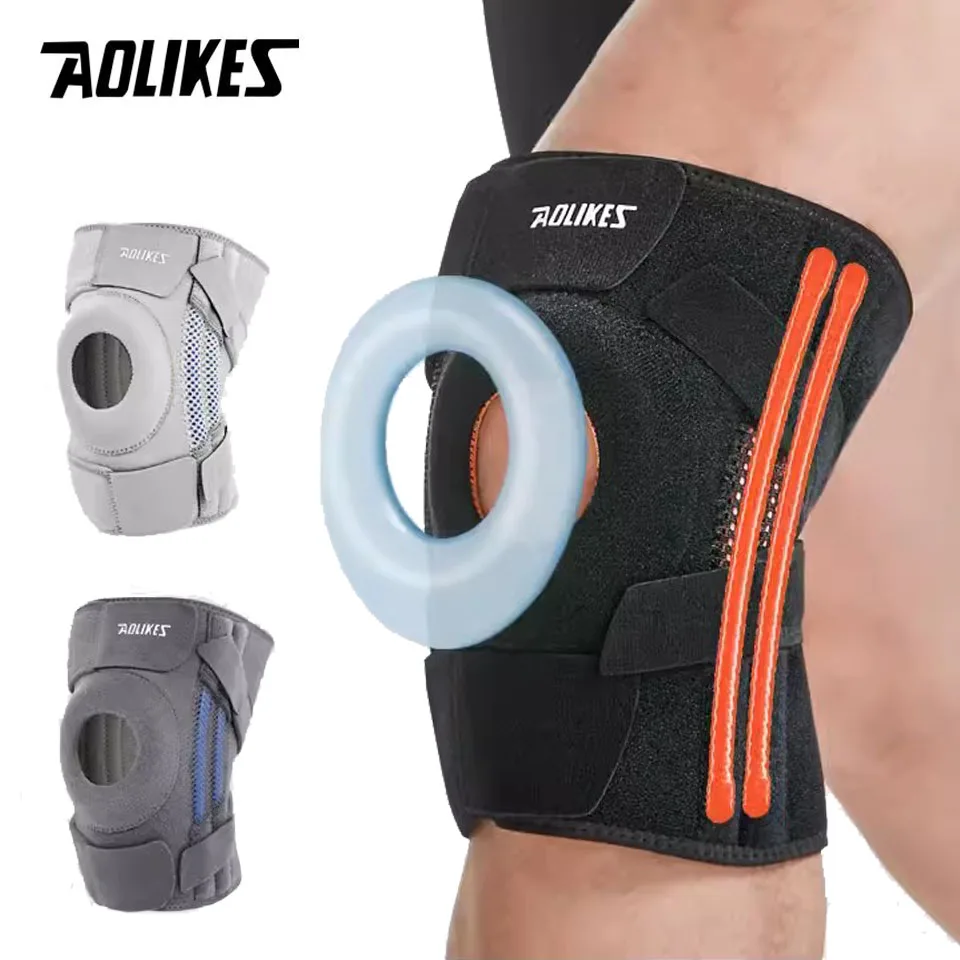 AOLIKES 1PCS Knee Pad with Silicone Spring Knee Brace Support Joint Pain Relif Patella Protector Adjustable Kneepad Guard