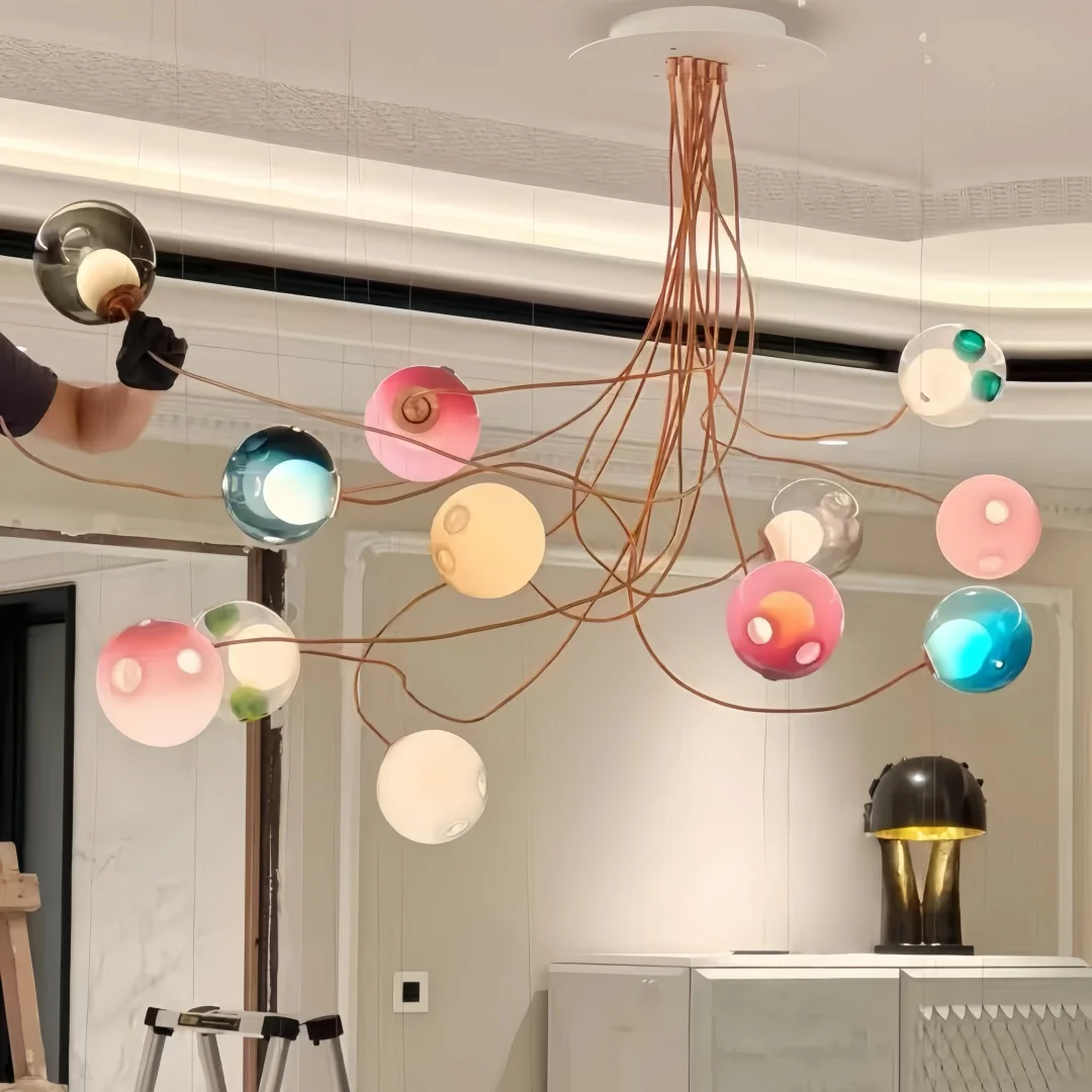 

Handmade Glazed Glass Colored Bubble Chandeliers Elegant Lustre Home-applicants LED G9 Dimmable Lightings Suspension 32 Colors