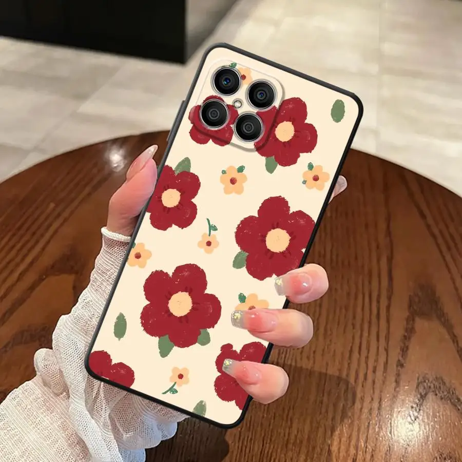 Case for Honor X9a X7a 8X X8 X9c 90 Lite X9 X7 70 Soft Back Phone Cover Beautiful Red Flower
