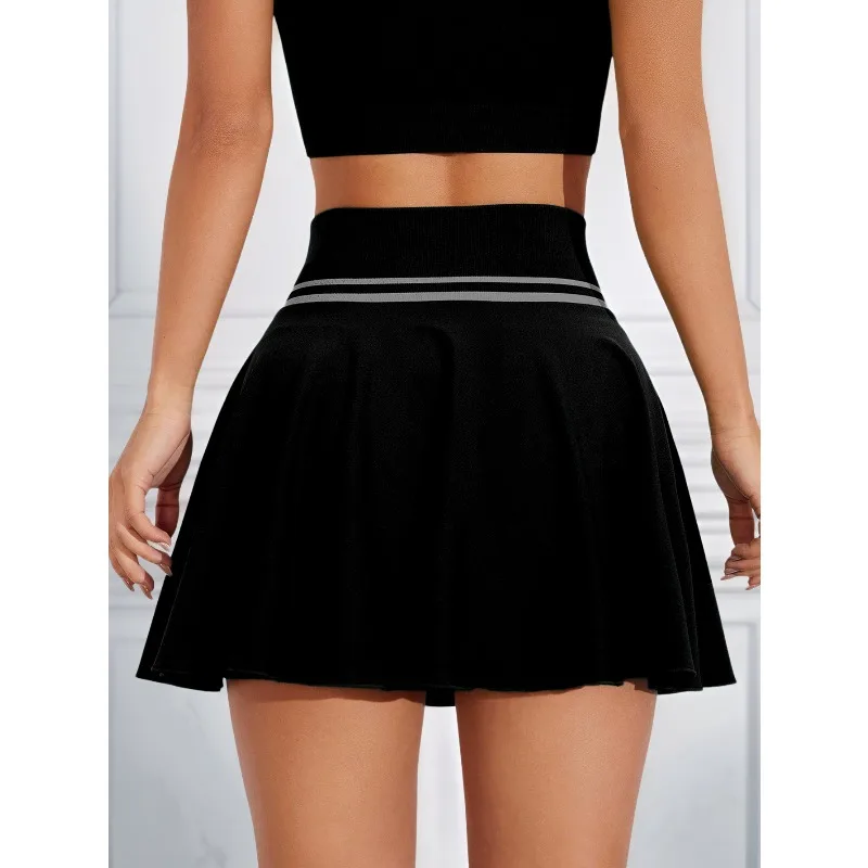 Women's Seamless Knit Tennis To Badminton Skirt Short Fitness Yoga Dress Court Mini Sports Skirt Sports Wear for Gym Summer