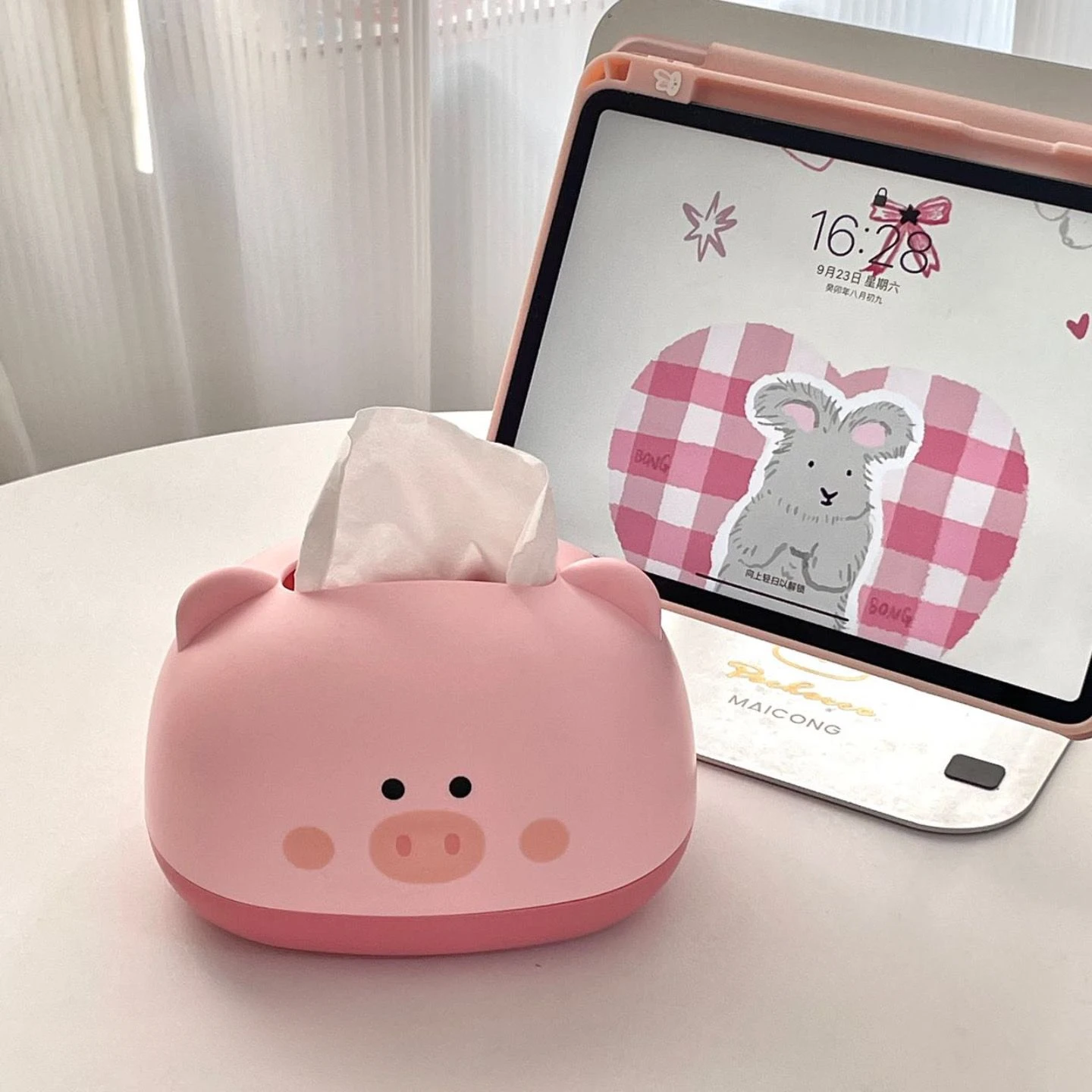 Paper Towel Box Pink Pig Multifunctional Household Dining Table Paper Drawing Box Toothpick Cylinder 2-in-1 Desktop Storage Box