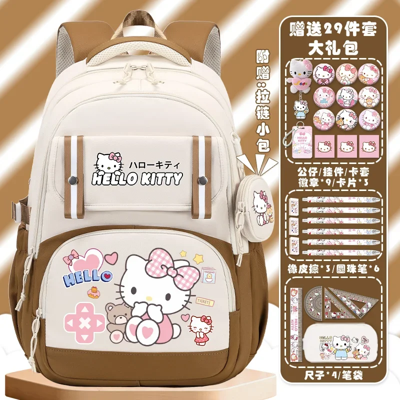 Sanrio tas sekolah imut, tas ransel siswa, tas pengurang beban portabel kapasitas besar, tas sekolah kartun imut, Hello Kitty, baru