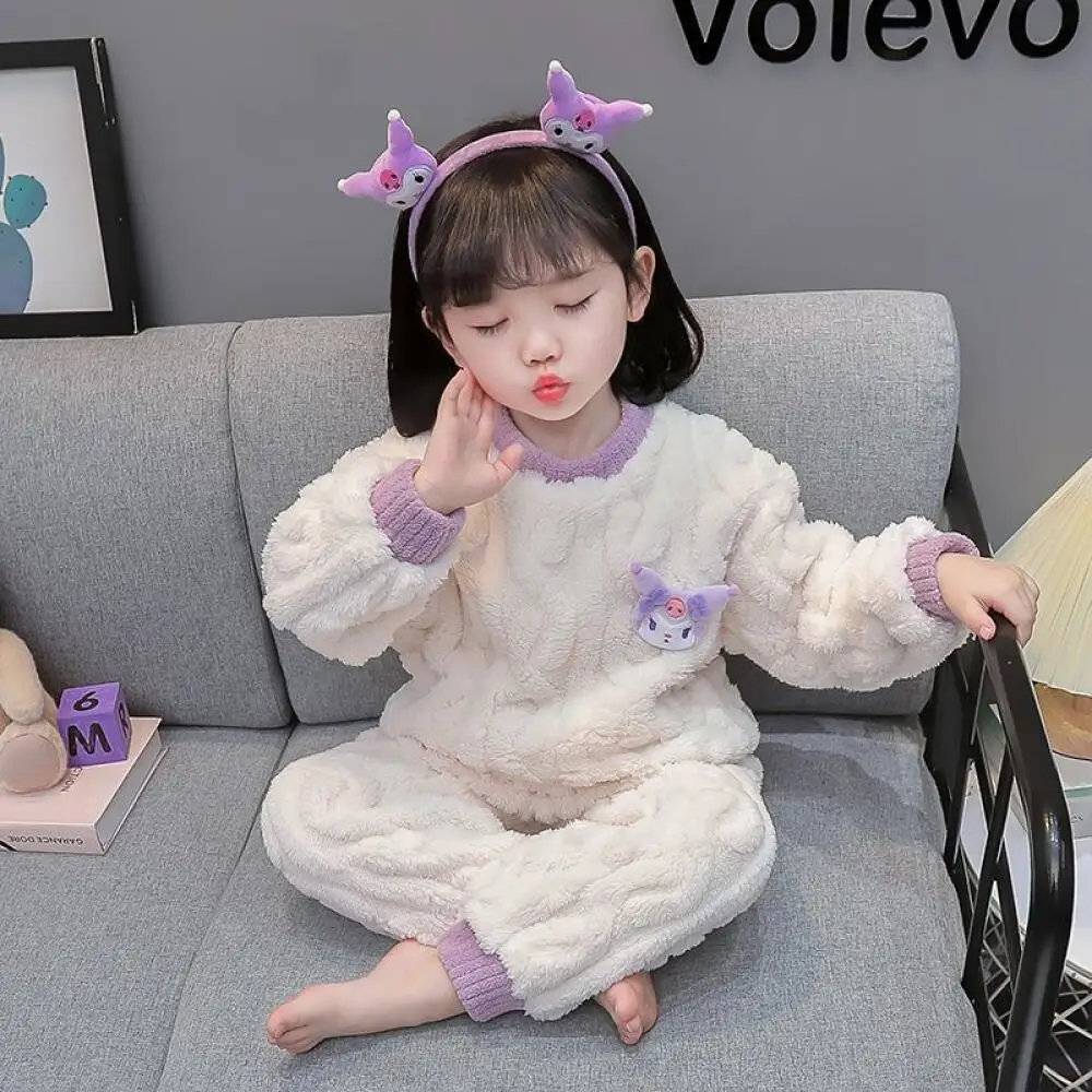 

Sanrio Kuromi Girls Pajama Children's Spring Autumn Thicken Pyjama Child Sleepwear Girl Home Clothes 2Pc Set Women Pajama Gift