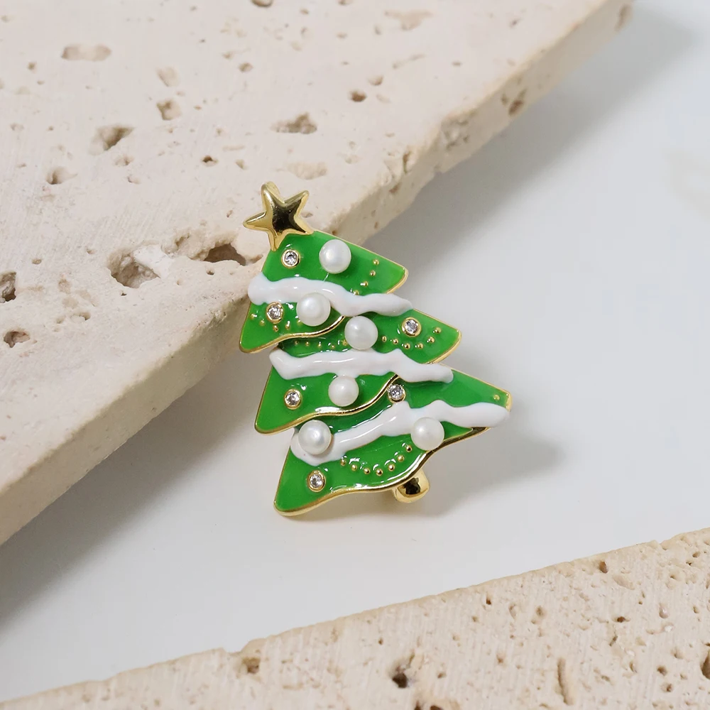 

Natural Freshwater Pearl Christmas Tree Brooch Korean Women's Luxury Jewelry Fashion Women's and Girls' Gifts GO0547