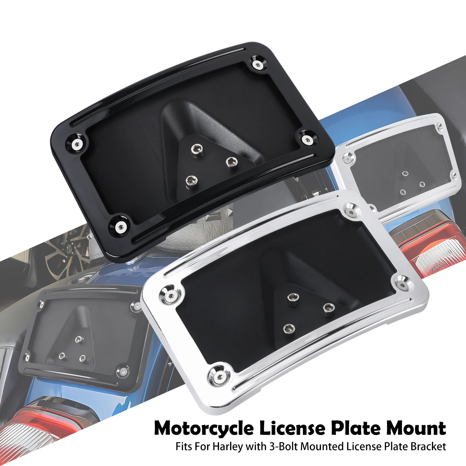 Motorcycle ABS Plastic Bracket Holder Curved Laydown License Plate Mount 3 Hole For Harley Dyna Sportster XL 883 1200 Softail