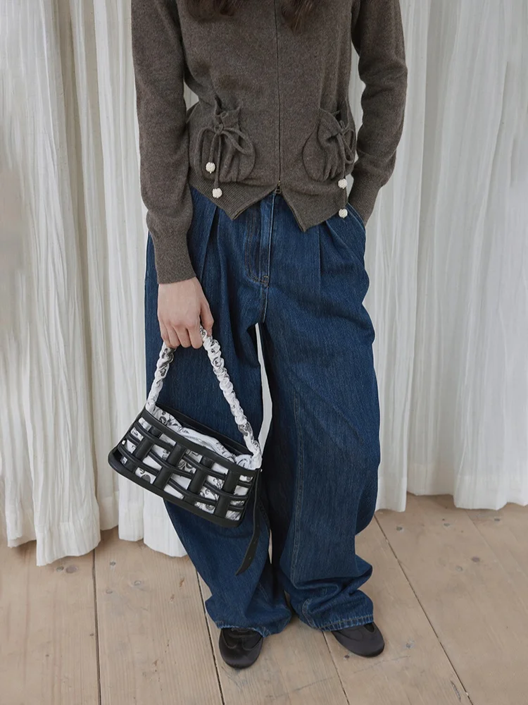 

Джинсы женские Me Siento с высокой талией, свободного кроя, плиссированные, из хлопка, винтажный синий цвет, глубокий оттенок, весна-осень