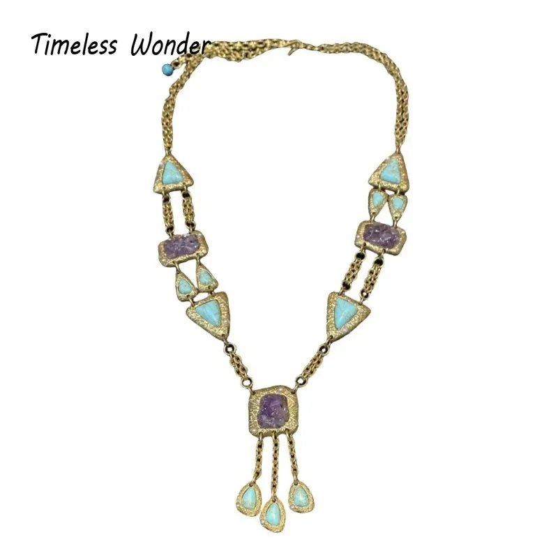 Timeless Wonder Retro Geo Stone Pave Necklaces for Women Designer Jewelry Runway Rare Top Trendy Gift Neat Set 2662