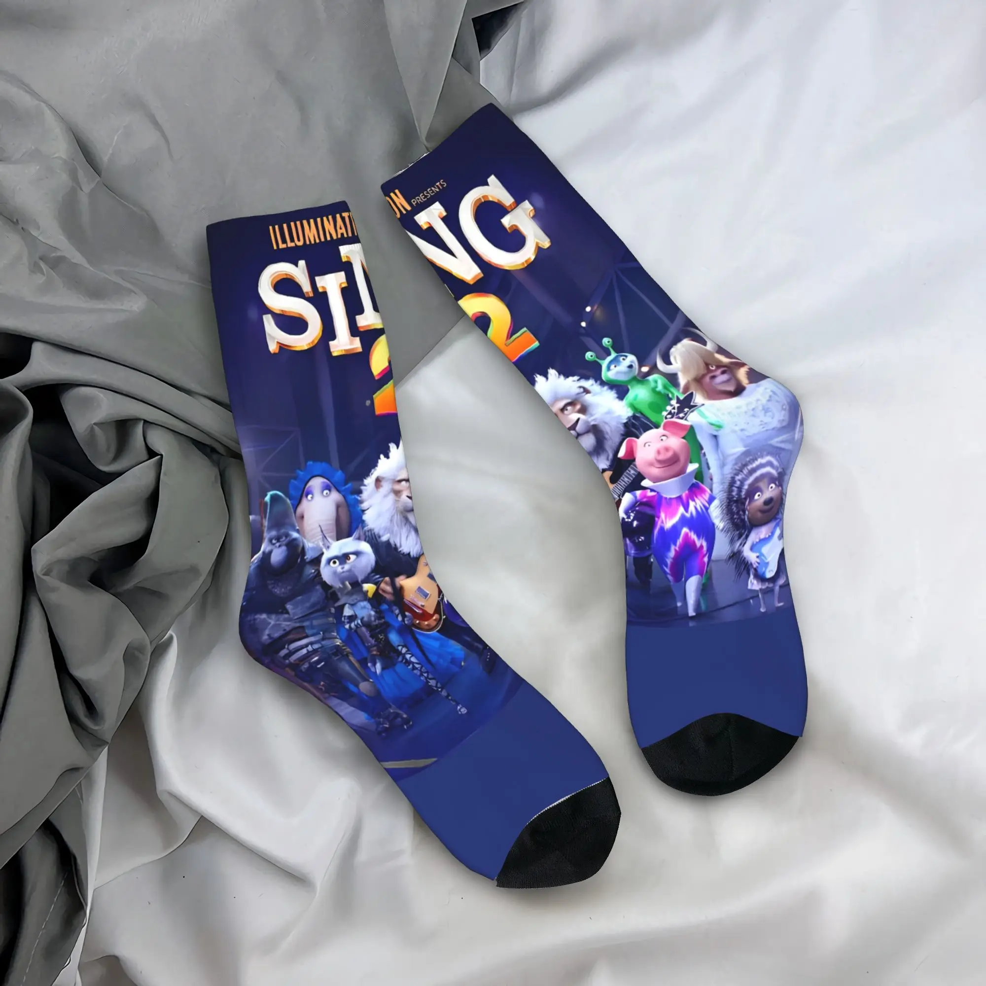 싱 2 영화 모든 캐릭터 스타킹 유니섹스 남성 양말 따뜻하고 부드러운 빈티지 양말 겨울 스케이트보드 미끄럼 방지 프린트 양말