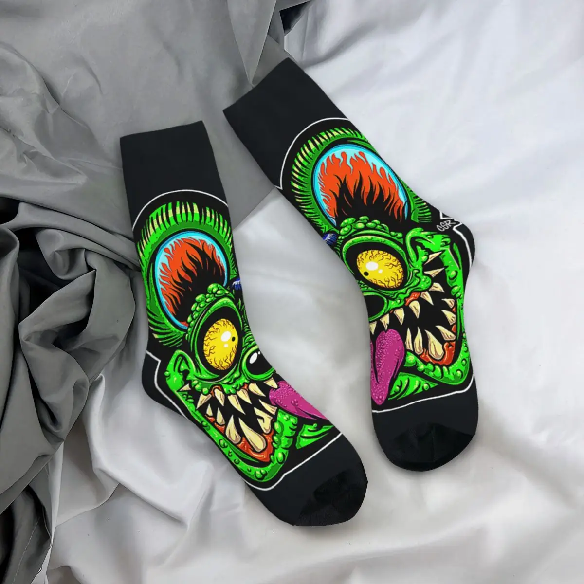 Hip Hop Retro Rat Fink Face Crazy Men\'s Socks Tales of the Rat Fink Unisex Harajuku Pattern Printed Funny Happy Crew Sock Boys