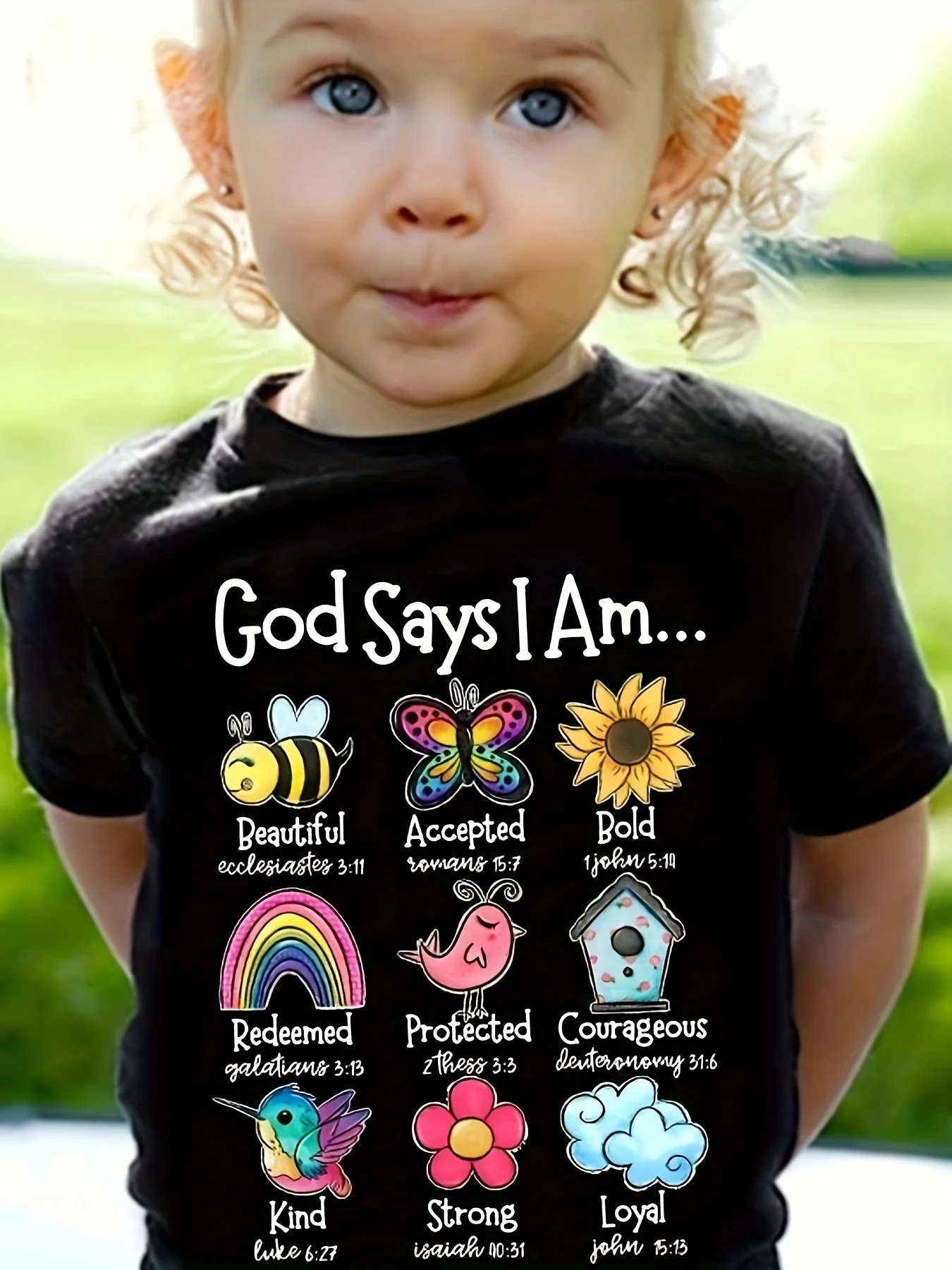 God Says I'm a Flower Critter Graphic Girls Creative Cotton T-Shirt Casual Comfortable Short Sleeve T-Shirt Kids Summer Tops