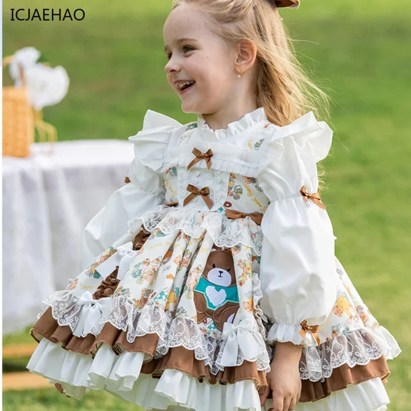 ICJAEHAO 2025 New Little Girl Costume Children Cotton Cake Skirt Cute Cartoon Princess Dress Kid's Spring and Autumn Clothes