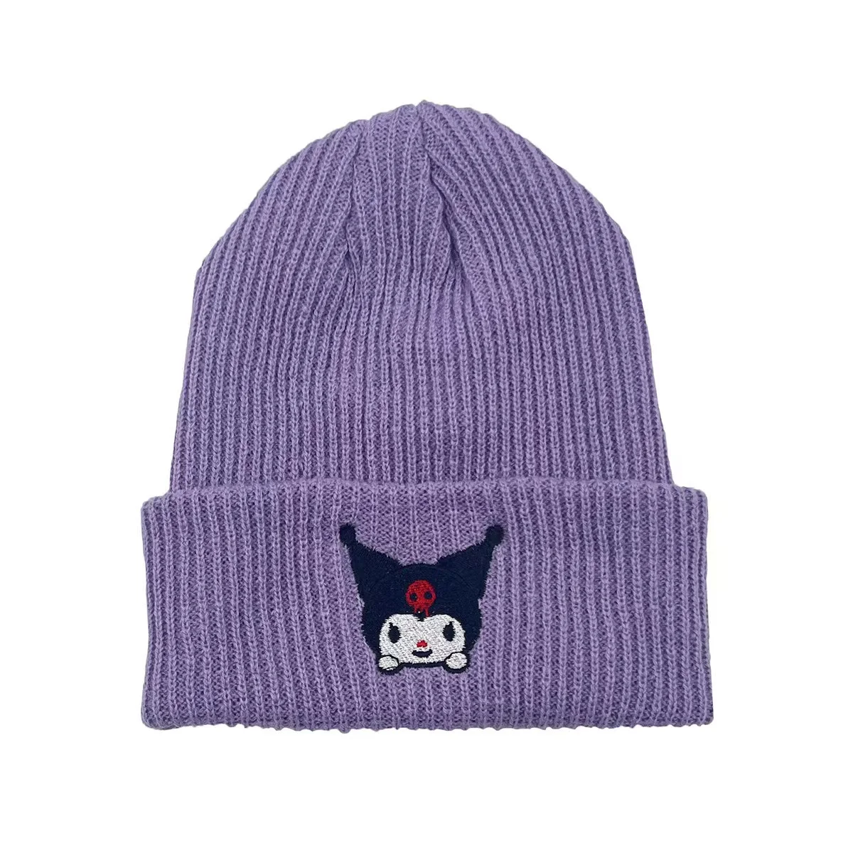 Sanrio Kuromi Unisex Cotton Cartoon Embroidered Casual Hats Knitted Winter Hat Hard Hip Hop Skull Bonnet Hat For Women