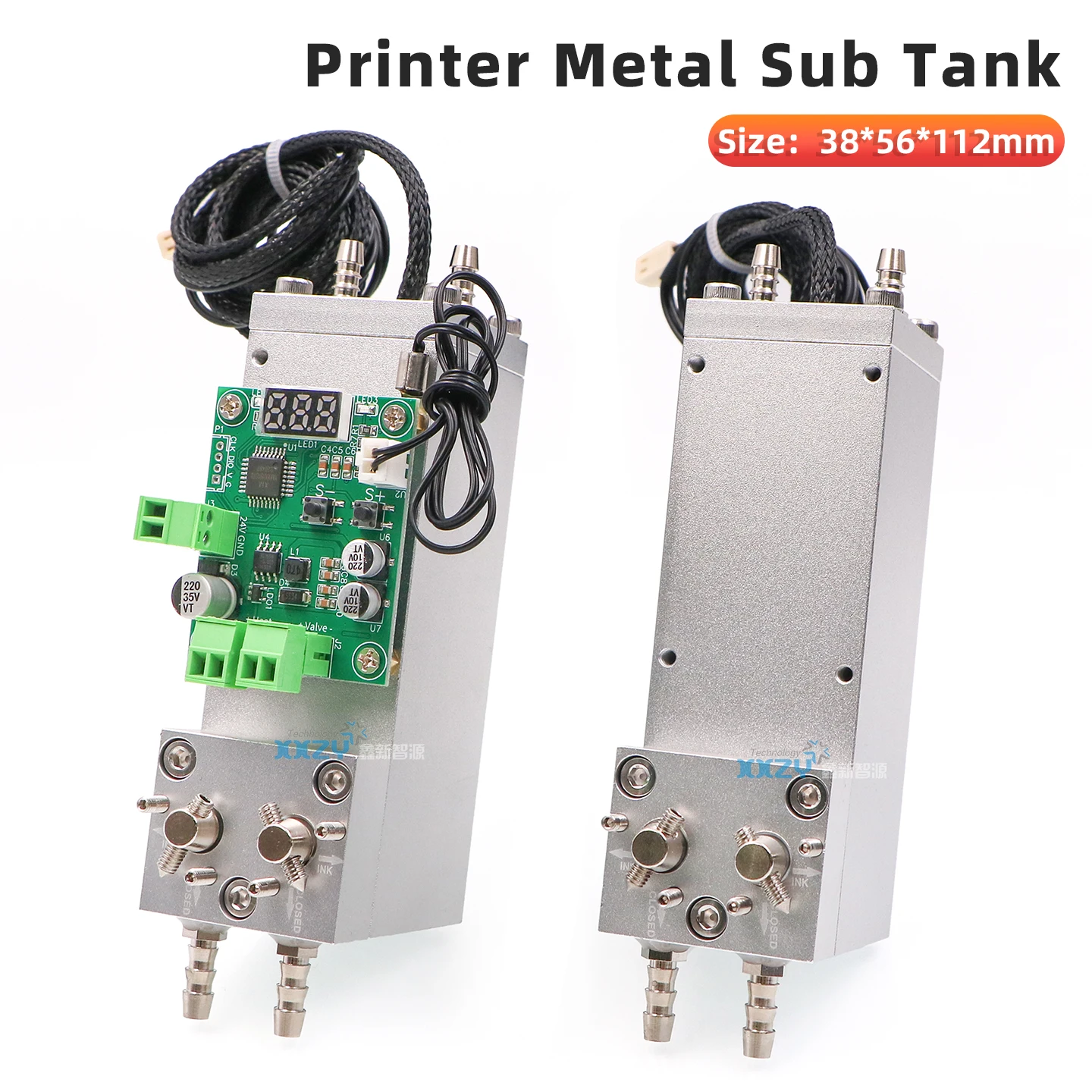 

UV Printer Negative Pressure Ink Cartridge Metal Sub Tank With 2 Valves for Inkjet Printer Coil Machine 38*56*112MM Ink Tank