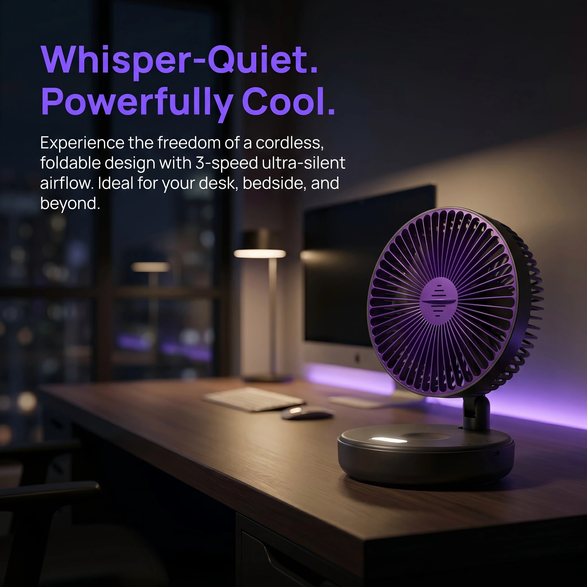 4800mAh Rechargeable 3 IN 1 Multifunctional Fan 4 Speed 90° Folding Wall Mounted Portable Fan with Warm Night Light