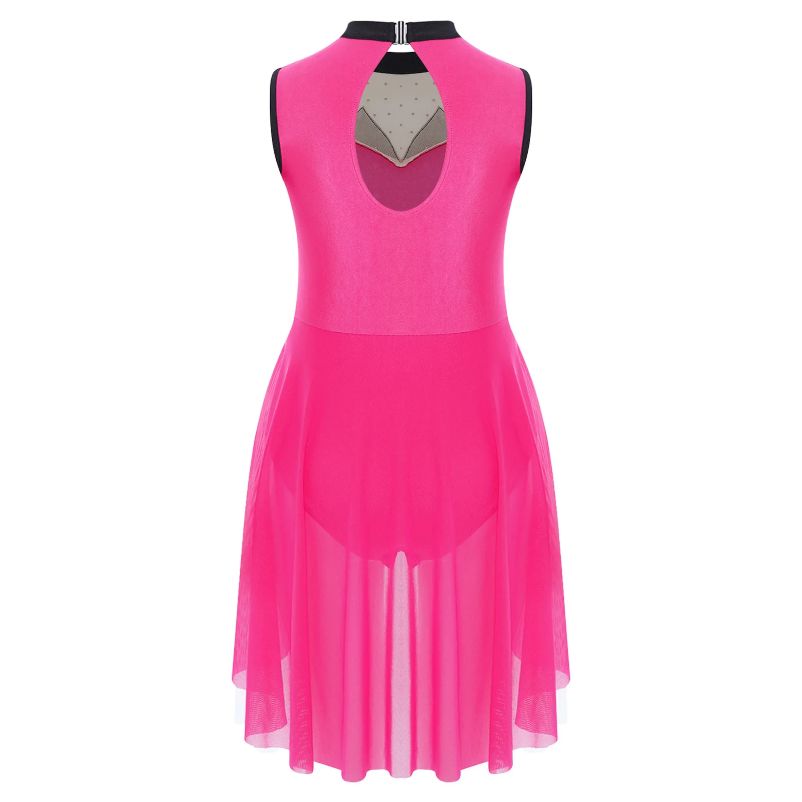 Body da ballo latino per tango lirico per bambina, strass, collo a lupetto, senza maniche, in rete, per spettacoli di danza da sala