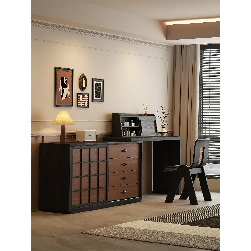Dresser, chest, integrated medieval solid wood bedroom, walnut pattern storage, makeup table, storage cabinet