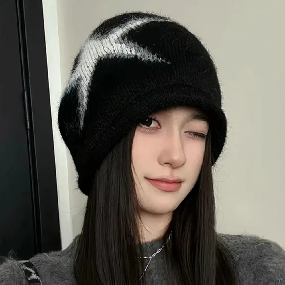 Soft Jacquard Star Knitted Hat Pentagram Warm Pullover Cap Hip Hop Elastic Y2k Beanie Hat Female/Male