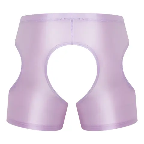 Mens Night Lingerie Ultra Thin Glossy Tights Elastic Waistband Shorts with Hollow Crotch And Side Openings Panties for Bedtime