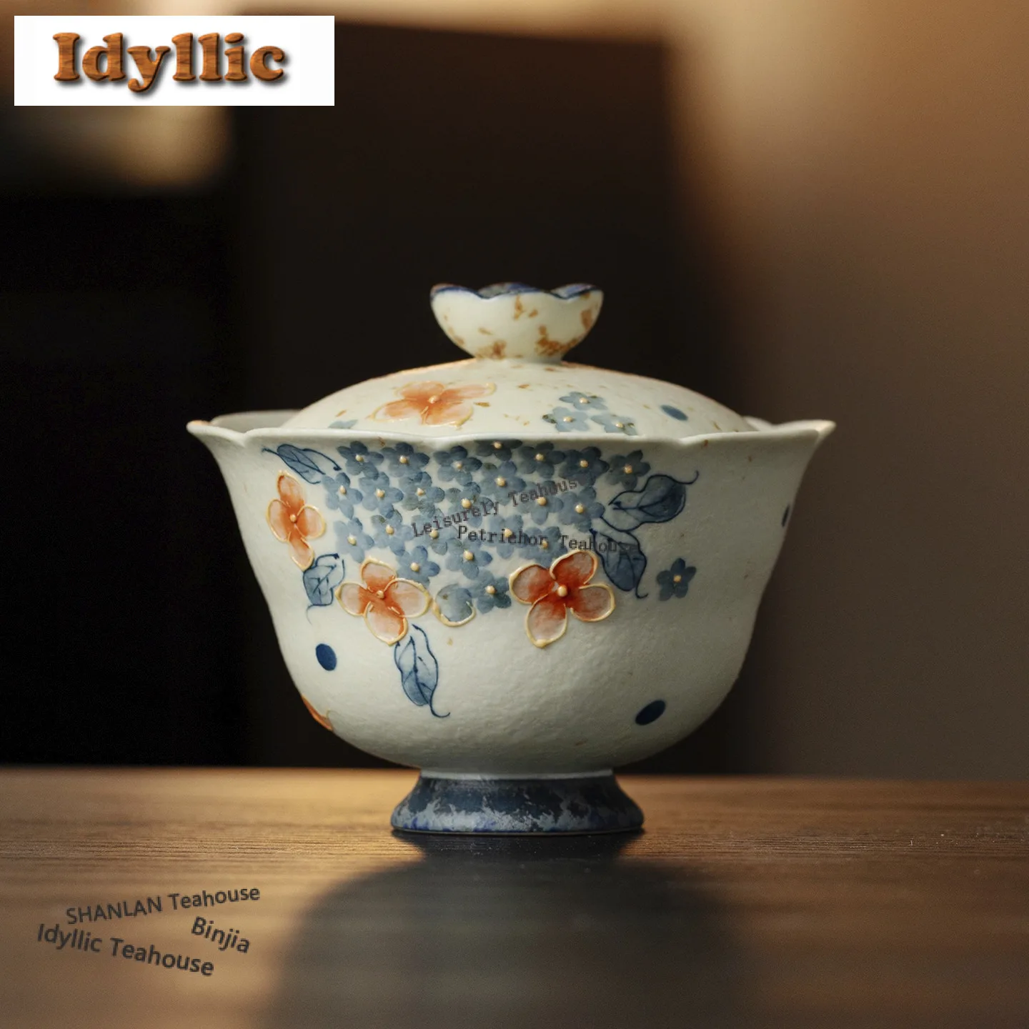 100ml Red Spot Flower High Foot Gaiwan Boutique Tea Tureen Tea Bowl With Lid Kit Tea Maker Cover Bowl Tea Ceremony Decoration