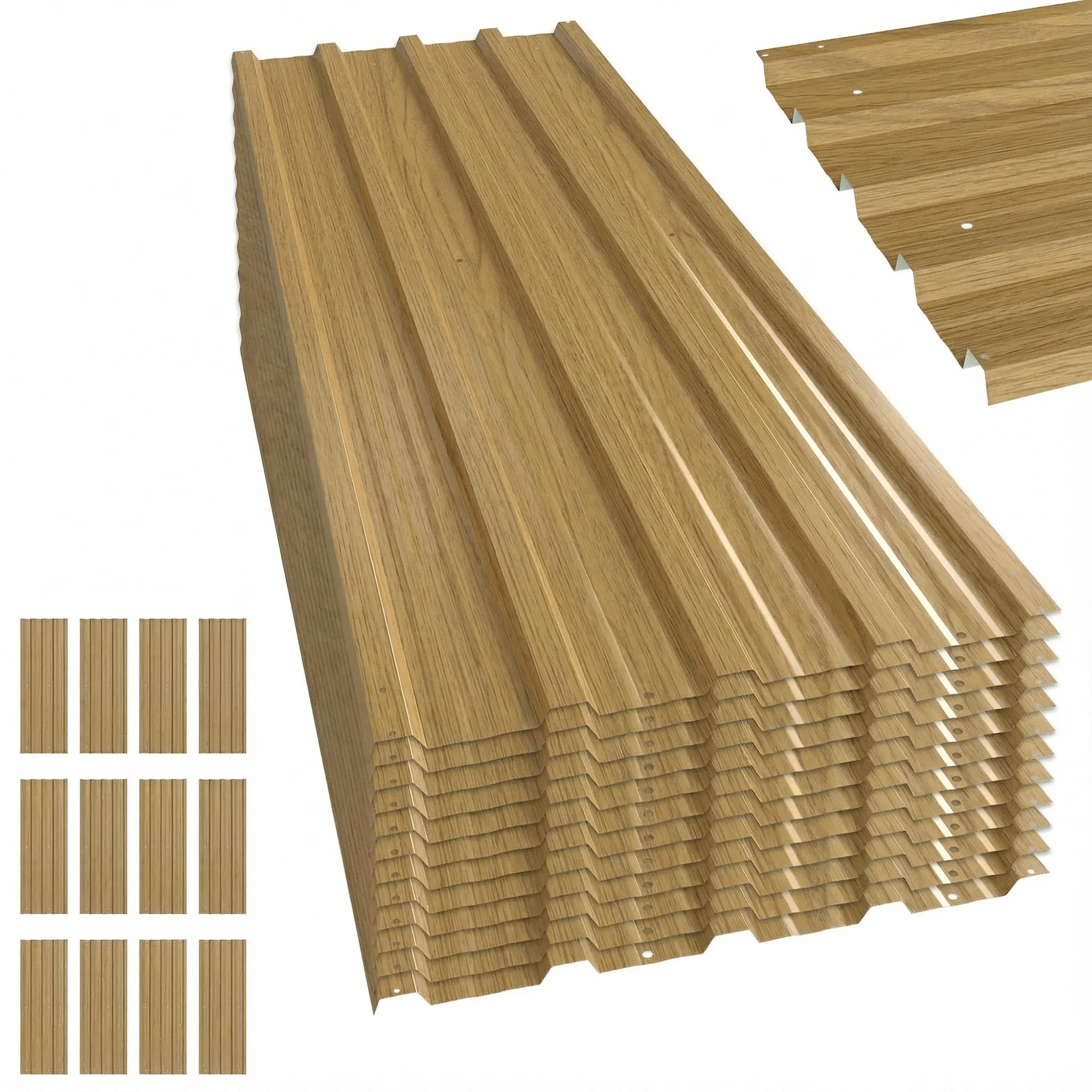 Outsunny Set van 12 gegalvaniseerde stalen dakpanelen 129X45Cm naturel