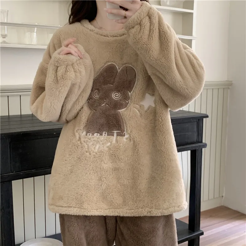 

Pajama Sets Yellow Women Winter Cashmere Blend Ribbed Crew Neck Loungewear Full Length Heavyweight Warm Cold Weather Protection