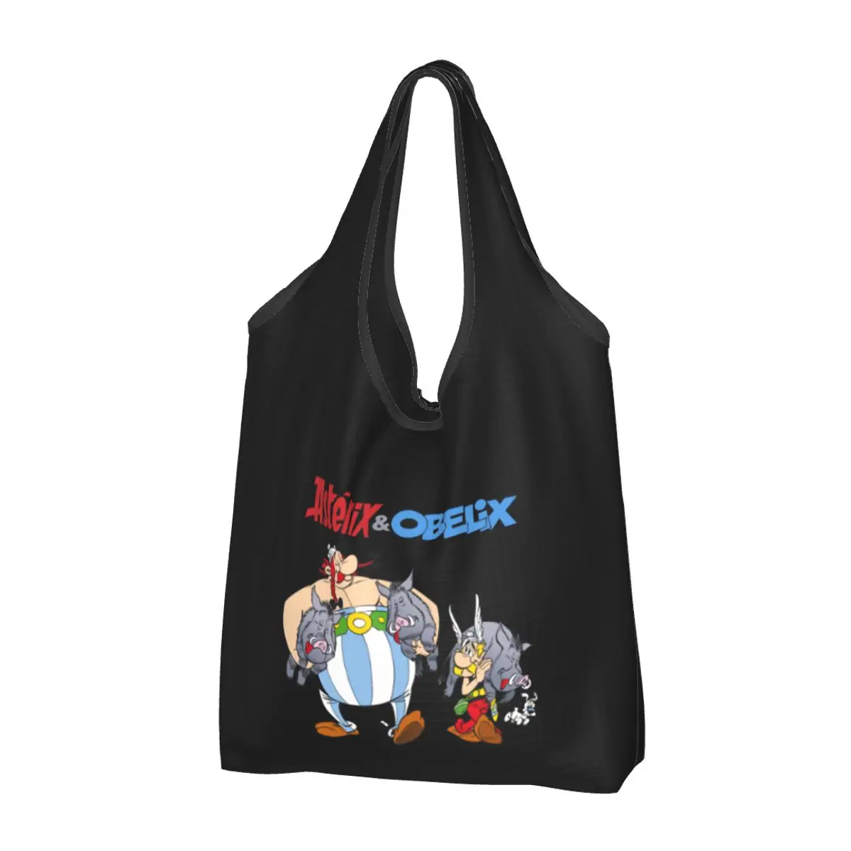 Funny Printed Asterix And Obelix Hunting Shopping Tote Bag Portable Shoulder Shopper Funny Anime Cartoon Handbag