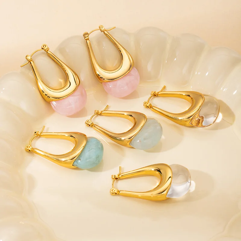 Boucles d'Oreilles Géométriques en Métal et Acier Inoxydable pour Femme, Bijoux en Résine, Nouveau Design Élégant, Accessoires de ix