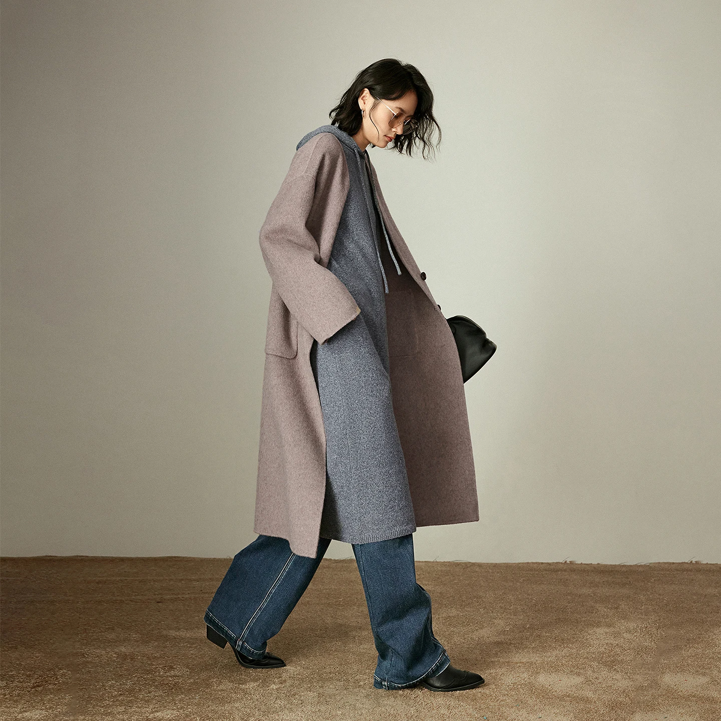 TOYOUTH Vrouwen Jurken 2023 Winter Nieuwe Wasachtige Garen Capuchon Sweatshirt Jurk Intellectuele Grijze Losse Hemd Gebreide Jurken