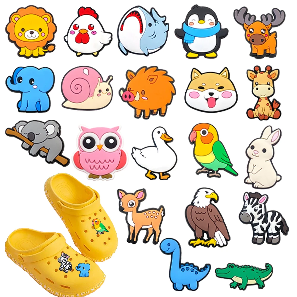 Neue 20-teilige Cartoon-Tier-Serie PVC-Schuhzubehör Abnehmbare Wasserdichte DIY-Schuhdekorationen Modische Geschenke