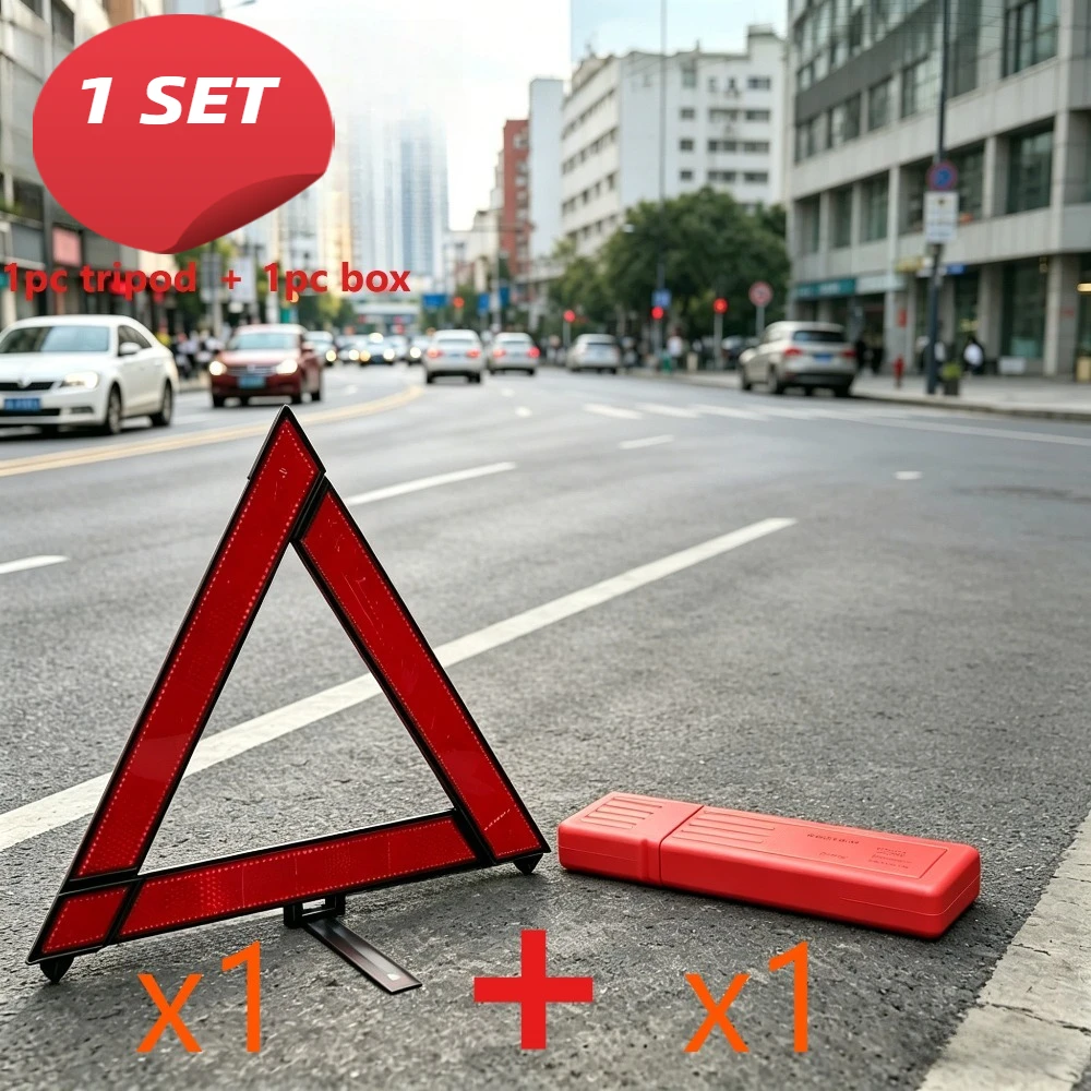 1 Set Car Reflective Warning Triangle Kit with Storage Box, Emergency Breakdown Road Safety Sign for All Vehicles