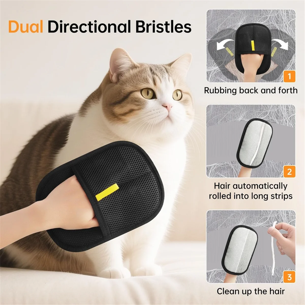 

ABNJ Pet Hair Removal Glove, Reusable Cat Dog Electrostatic Hair Remover Grooming Glove Brush Tool 2 Pcs