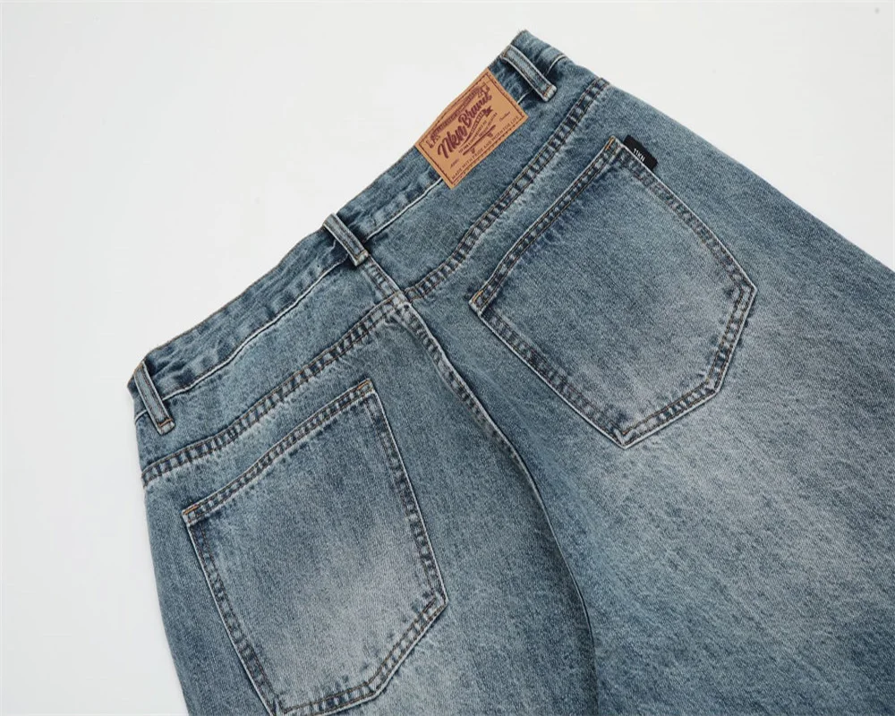 Jeans lavados desgastados para homens, atmosfera de rua alta, calças retas casuais soltas, calças largas americanas grandes