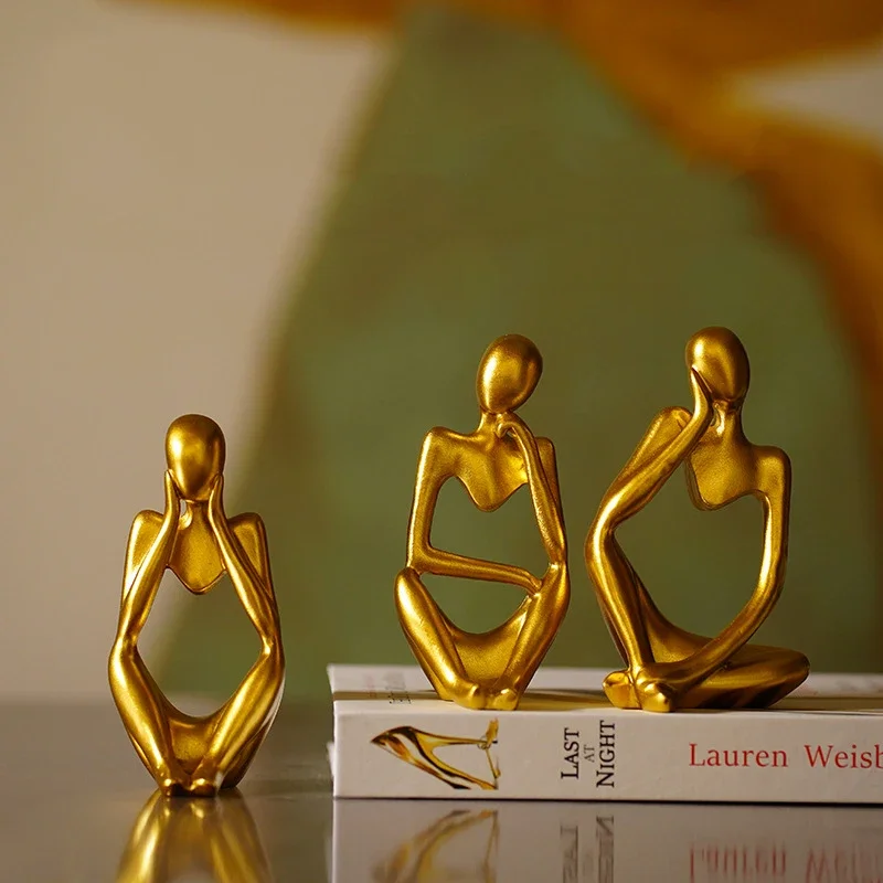 3pcs The Thinker Statues Abstract Sculptures Yoga Figurine Nordic Living Room Home Office Decor