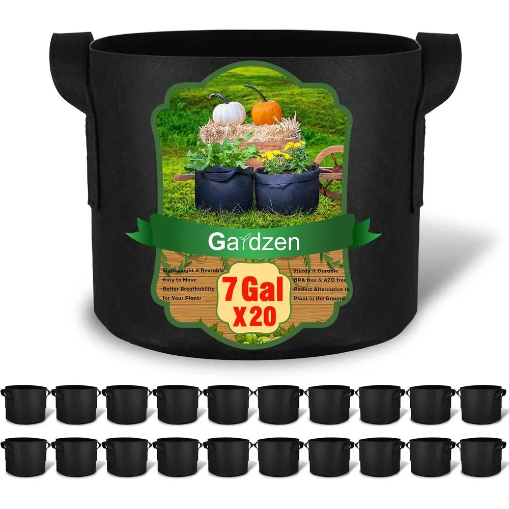 20-Pack 7 Gallon Grow Bags, Aeration Fabric Pots with Handles, Heavy Duty Plant Bags for Plants