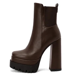 Women's Ankle Boots Platform Trends Black Short Boot Winter Autumn Leather Gothic Punk Heels Party Shoes Lady Large Size 45