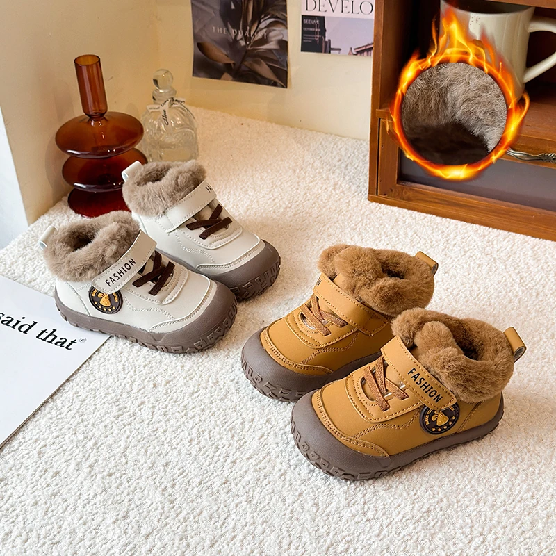 

Baby Short Boots Soft Bottom Non-slip Toddler Walking Shoes with Thick Warm Fur 2025 Winter New Cute Kids Ankle Boots Trendy