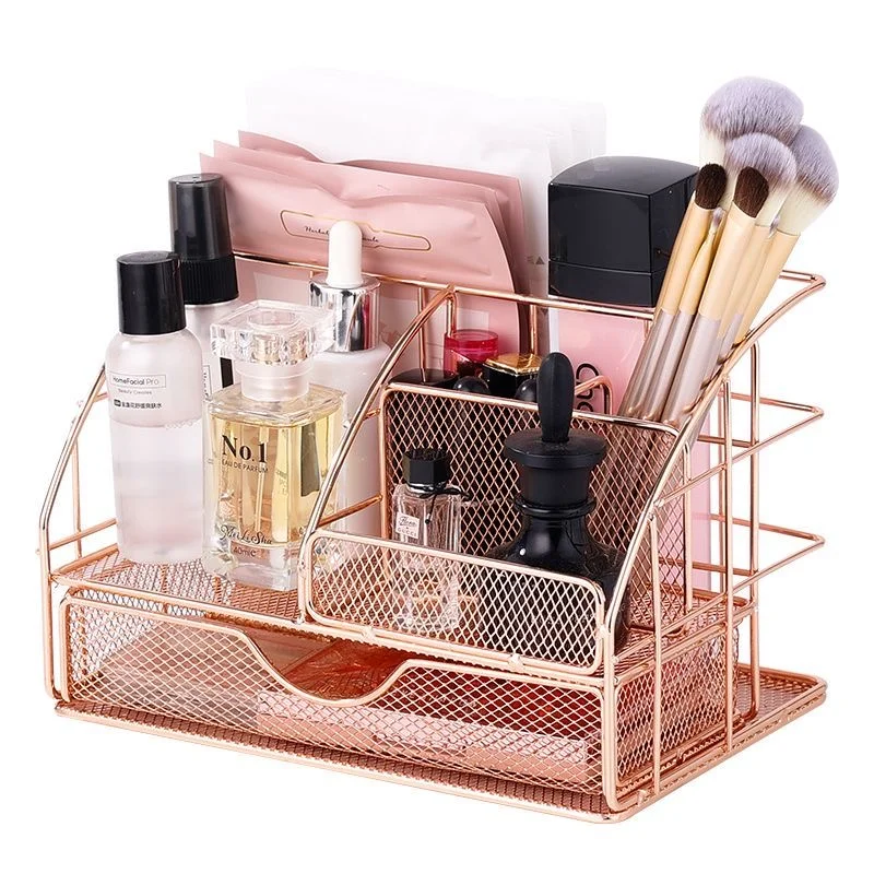 

Stylish Wrought Iron Desk Organizer for Makeup, Pens, Books, Office Supplies - Compact Storage Solution for Home, Office, Studio