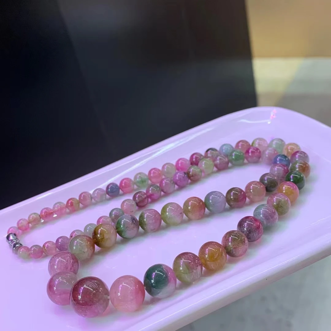 Natural Watermelon Tourmaline Crystal Pendant Necklace 5.4-12.4mm Clear Round Bracelet Colorful Tourmaline Woman Men AAAAAA