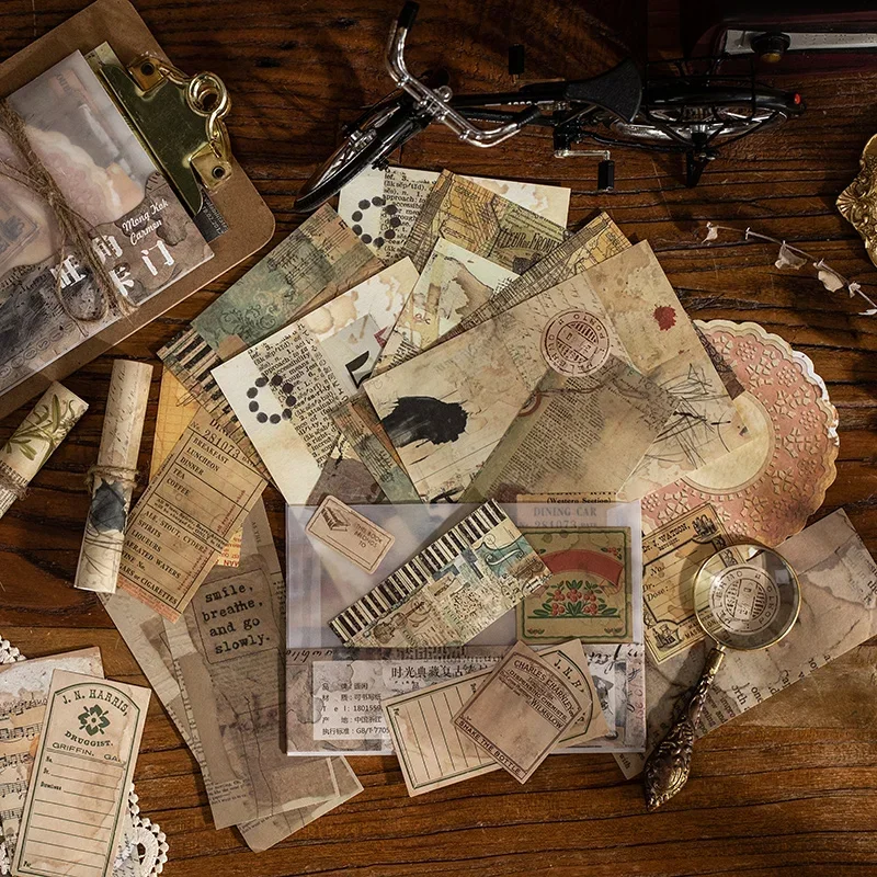 40pcs scrapbook decorative Pad Notes Retro message Vintage Sticker literary hand material account base paer