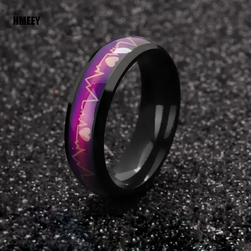 HMEEY 2023 New Mood Ring Changing Color Heartbeat Ring ECG Ring Colorful Discoloration Couple Ring