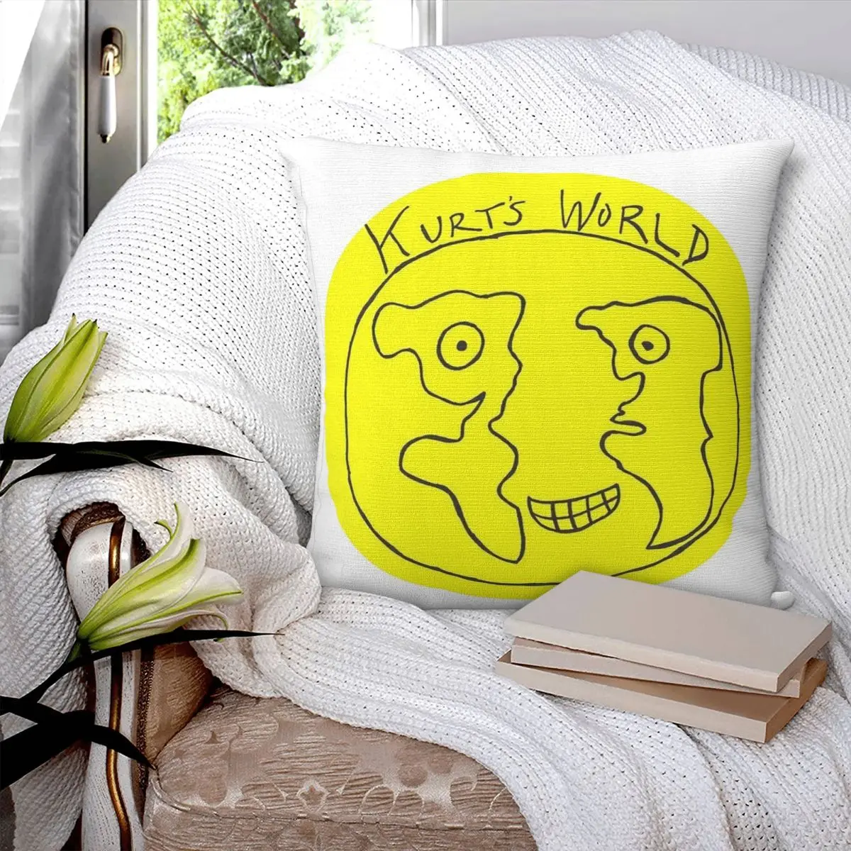 Joe Keery Spree Kurts World Logo Square Pillowcase Pillow Cover Polyester Cushion Decorative Comfort Throw Pillow for Home Car