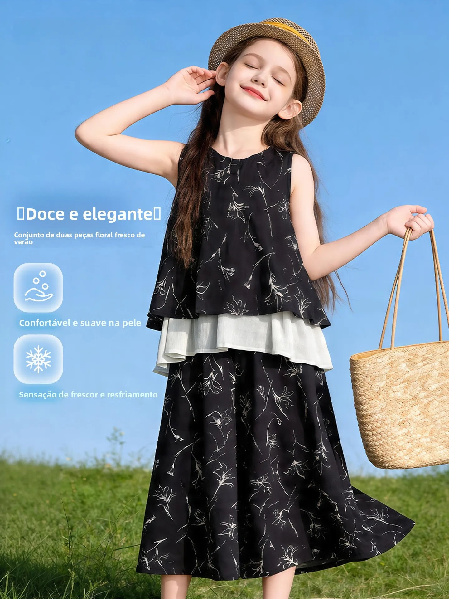 ensemble-deux-pieces-d'ete-pour-filles-imprime-floral-style-campagnard-mignon-coupe-ample-sans-manches-pour-les-5-14-ans-matiere-fine-et-rafraichissante
