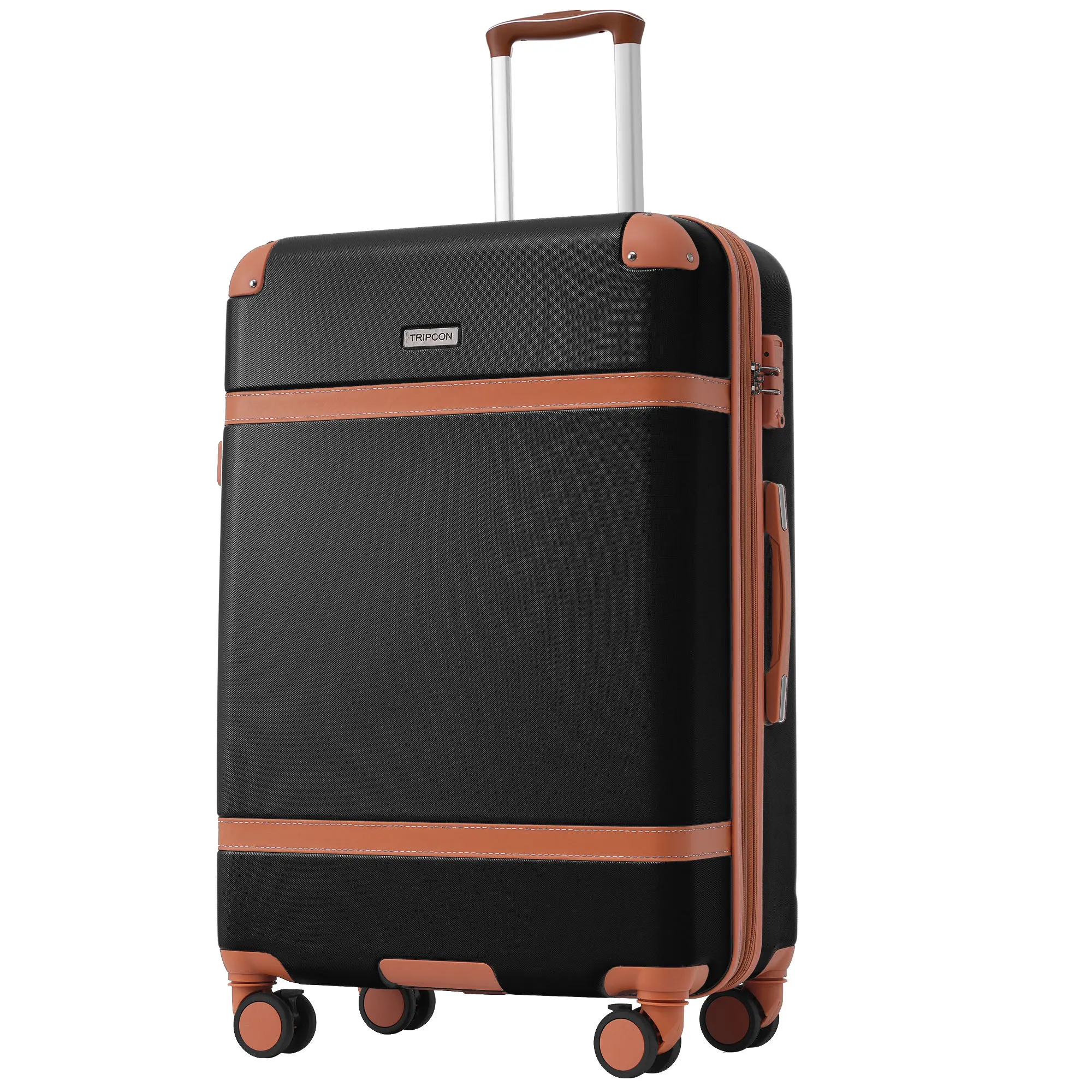 Hardshell Suitcase, suitcase, hand luggage 4 Rolls, ABS Material, TSA Custom Lock, 77.5*50.5*30, (Black + Brown)