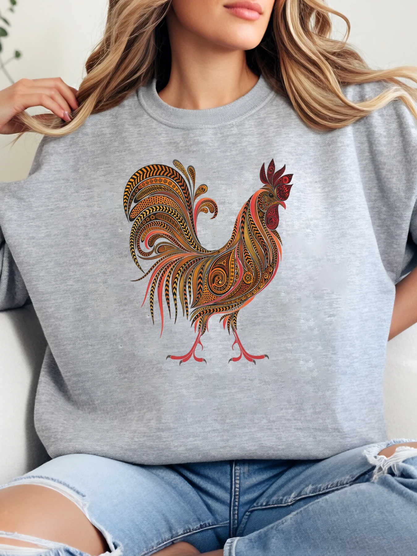 

Футболка с принтом петуха, повседневная женская футболка на День Благодарения, повседневная одежда, серая, больших размеров