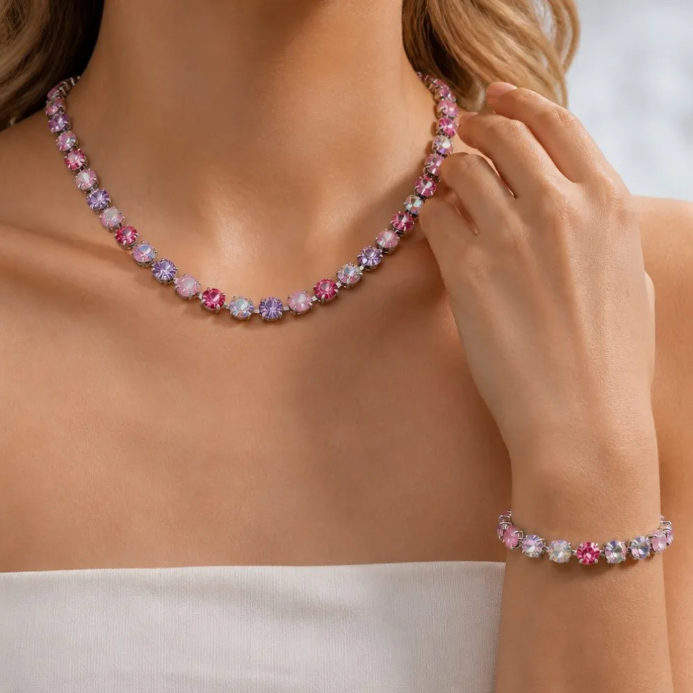 BEUTIFOR Buntes Krallenfassungs-Halsketten- und Armband-Set für Damen – Detail 15