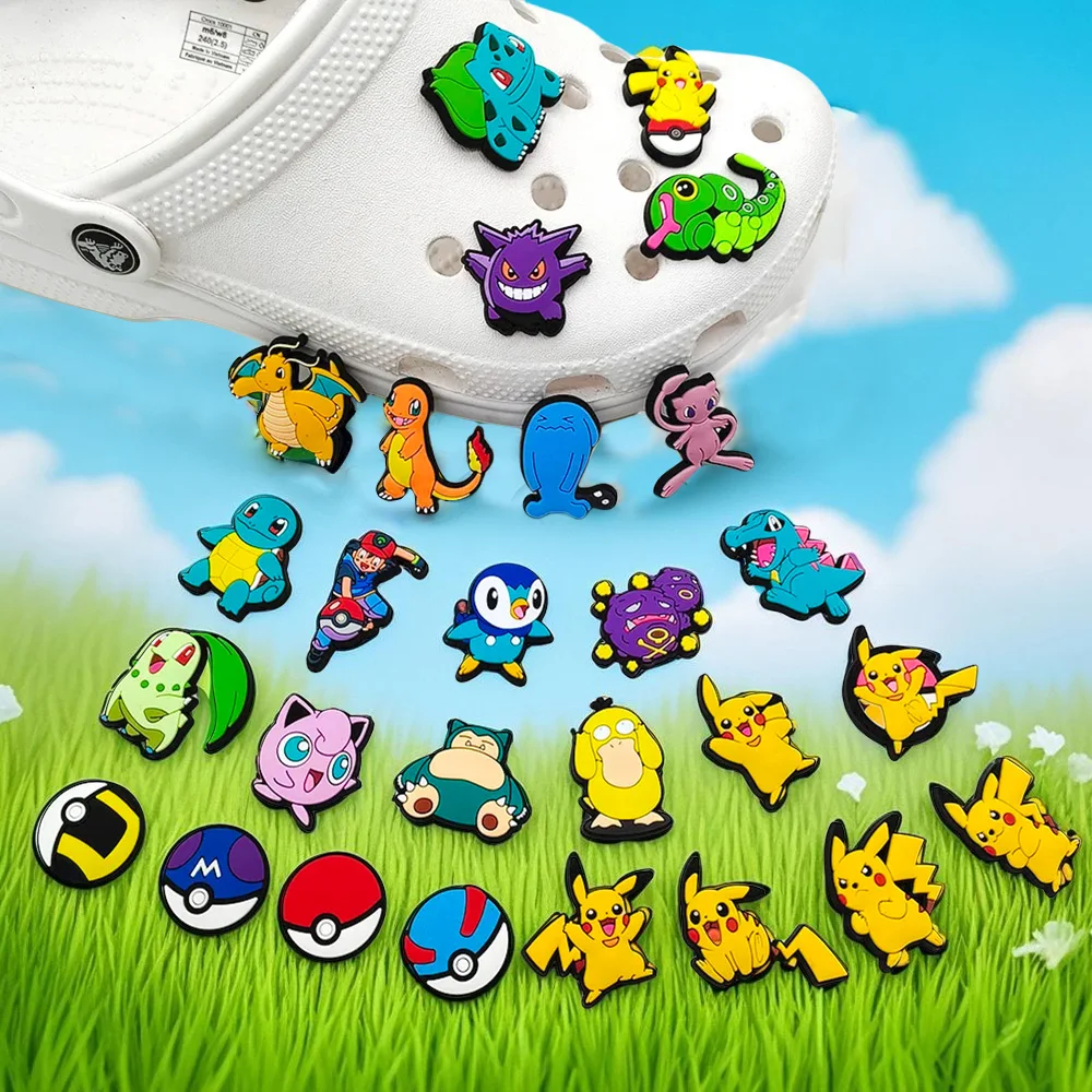 20/27pcs Pokemon Shoe Charms for Clogs Sandals, Cartoon Pikachu Anime Shoe Decoration Accessories, Creative Gifts for Friends